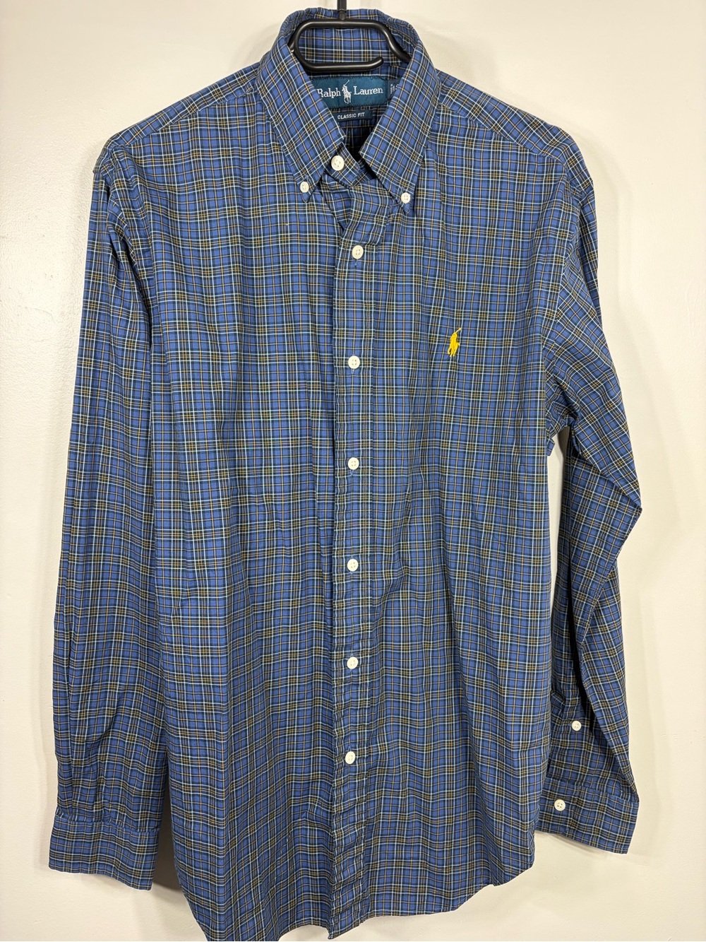 Polo Ralph Lauren Classic Fit Plaid Shirt Mens Small Blue Button Down Yellow